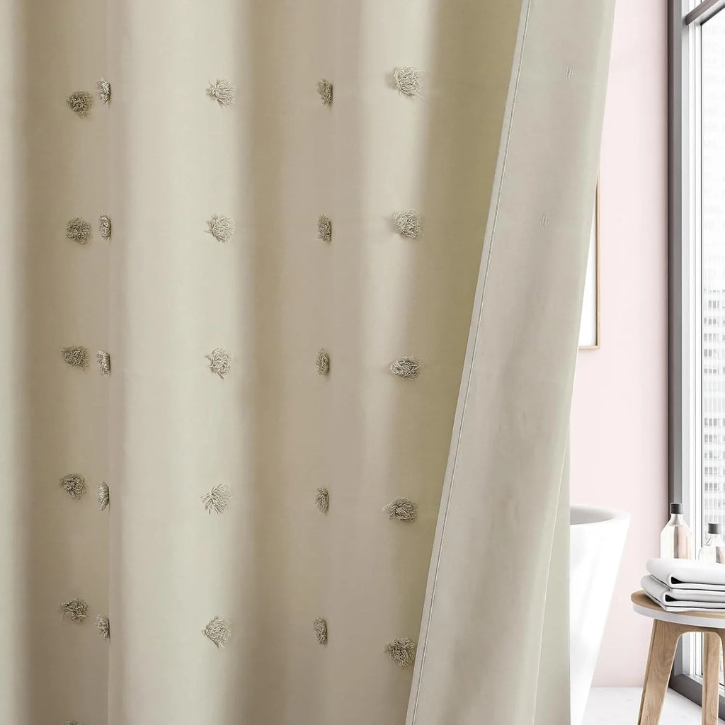 🚿🤍 Boho Polka Dot Shower Curtain – Modern Farmhouse Bathroom Décor Set