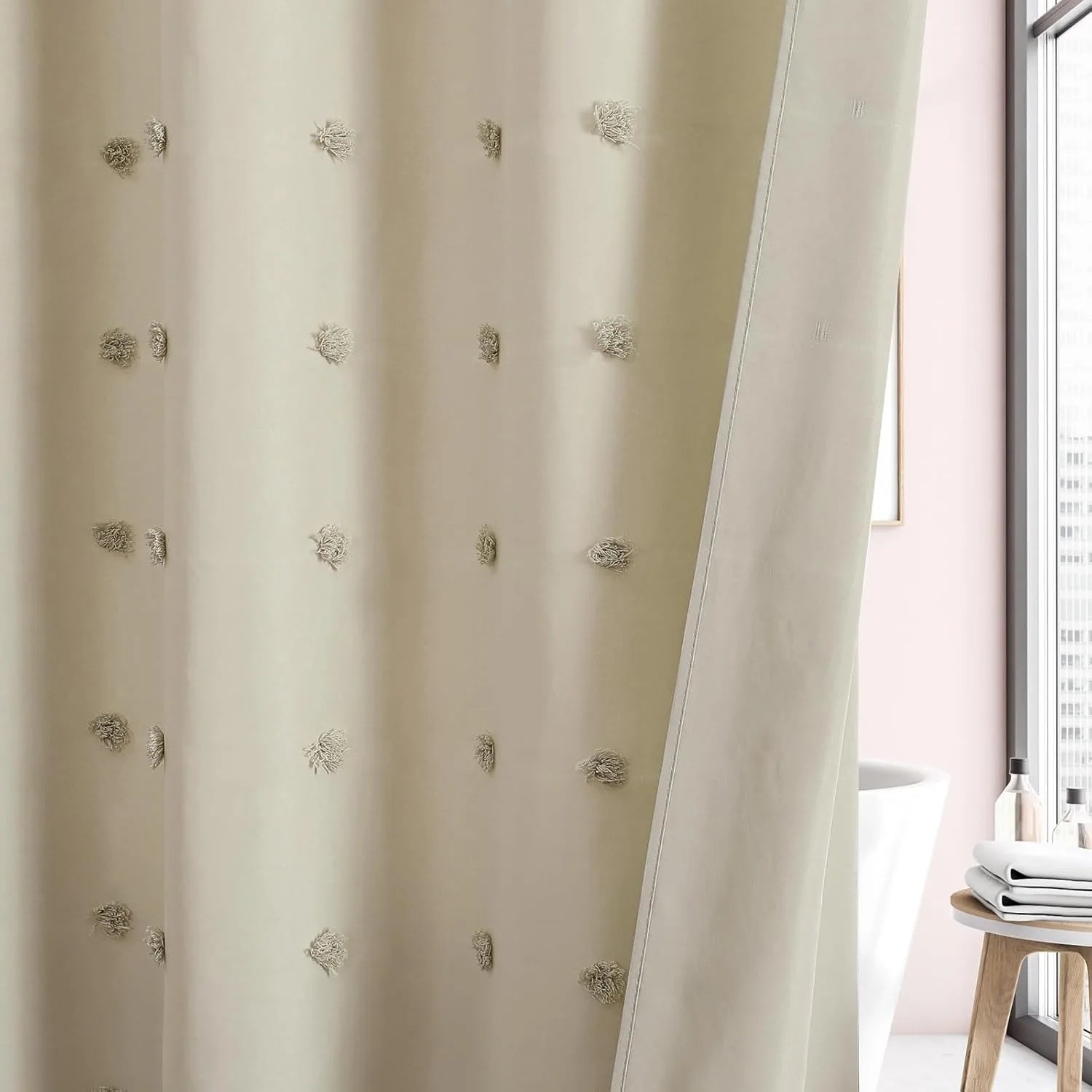 🚿🤍 Boho Polka Dot Shower Curtain – Modern Farmhouse Bathroom Décor Set