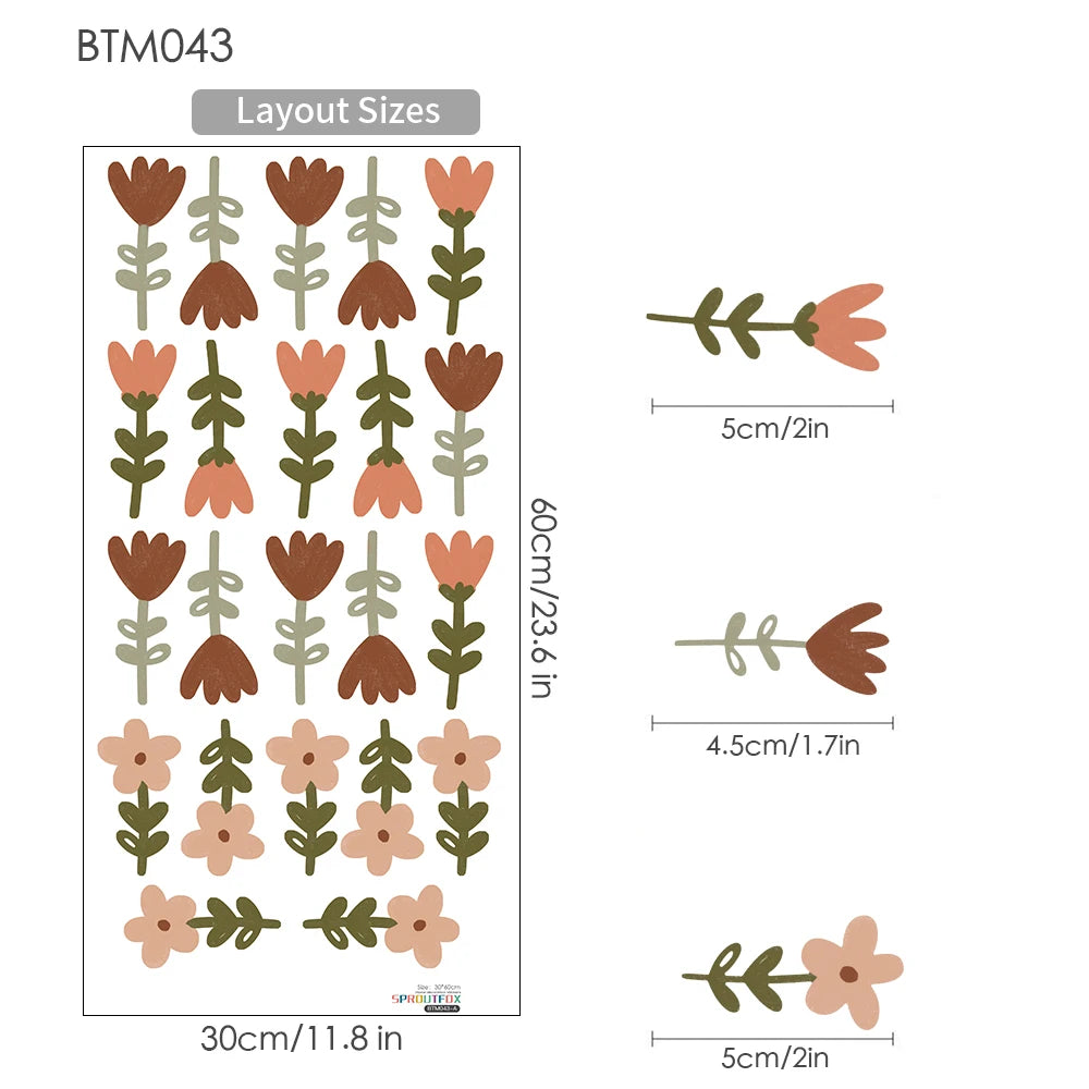 🌸🌿 Boho Wildflower Wall Decals – Watercolor Nursery & Kids Room Wall Art