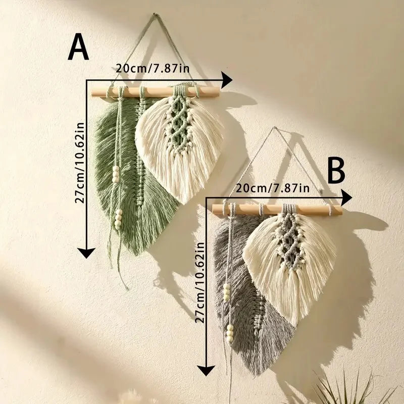 🌿🍃🤍 Boho Macramé Leaf Wall Hanging – Handwoven Botanical Tapestry Wall Art