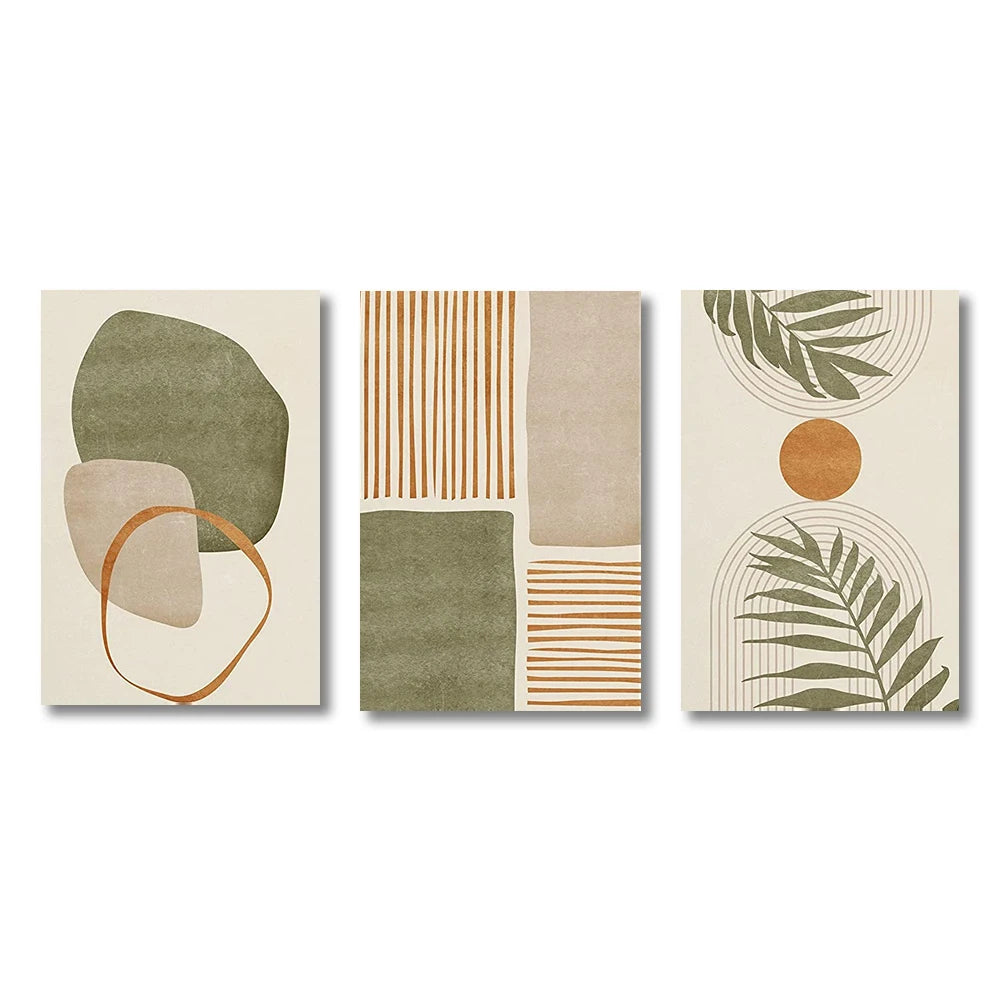 🌿🎨🤍 Boho Tropical Leaf Canvas Wall Art – Modern Abstract Print Set (Set of 3)