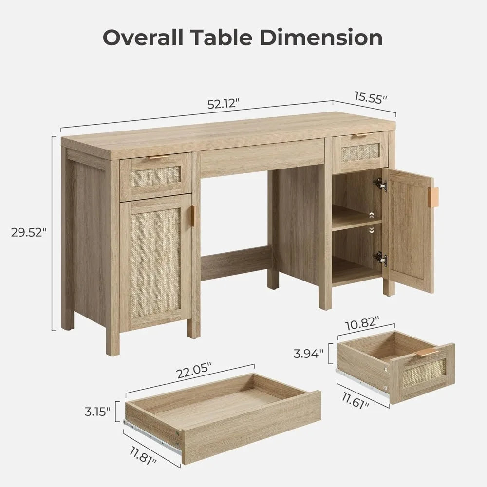 🤍✨ Boho Rattan Makeup Vanity Desk – Farmhouse Dressing Table with Storage