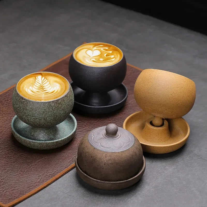 ☕🤍 Vintage Stoneware Coffee Mug & Saucer Set – Rustic Boho Ceramic Tea Cup