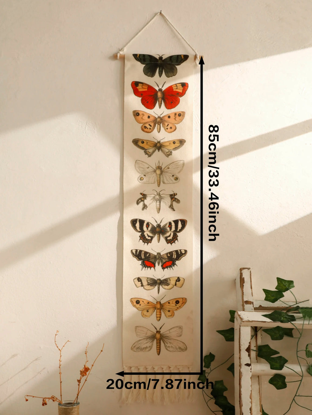 🦋🌿🤍 Boho Butterfly & Moth Wall Tapestry – Vintage Cotton Hanging Banner