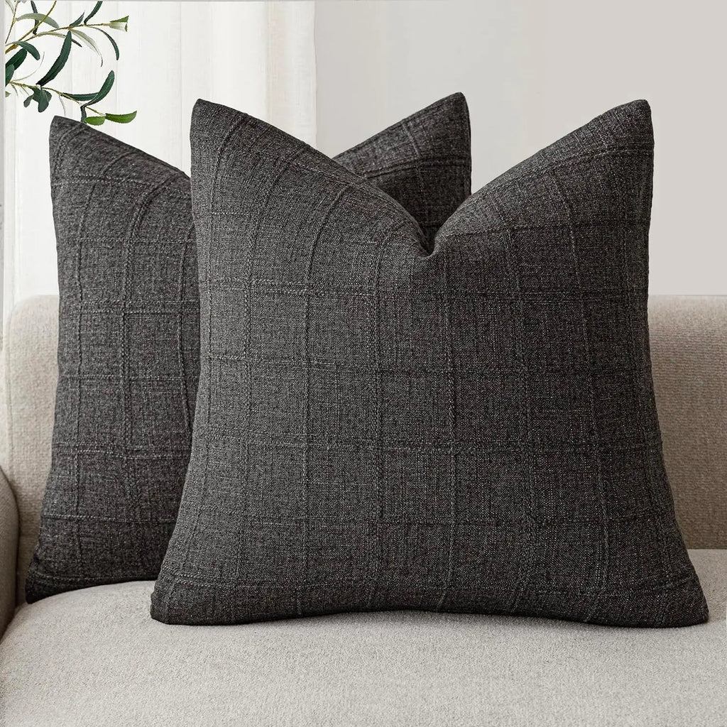 🌿🤍 Natural Linen Check Pillow Cover – Boho Farmhouse Decorative Cushion