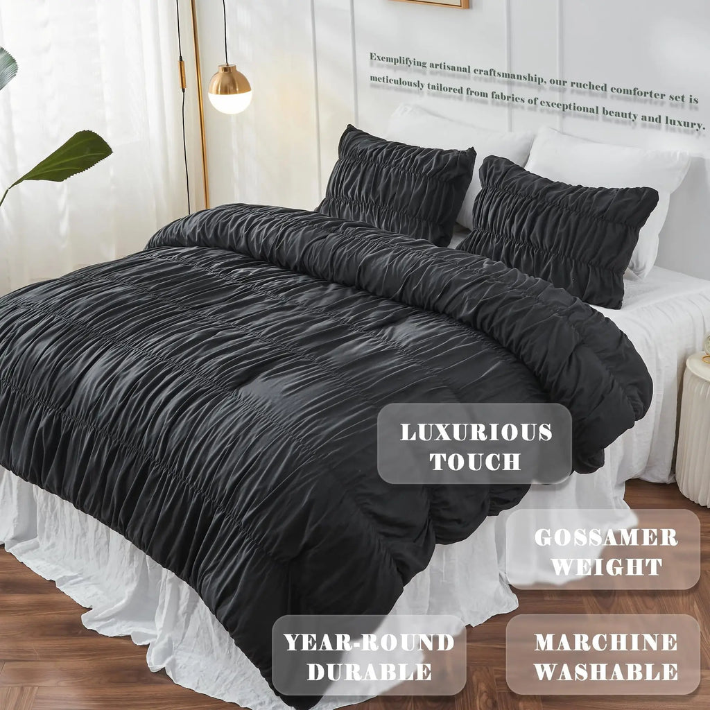 🌿🛏️🤍 Boho Ruched Duvet Cover Set – Soft Shabby Chic Comforter Cover (2/3 Piece Set)