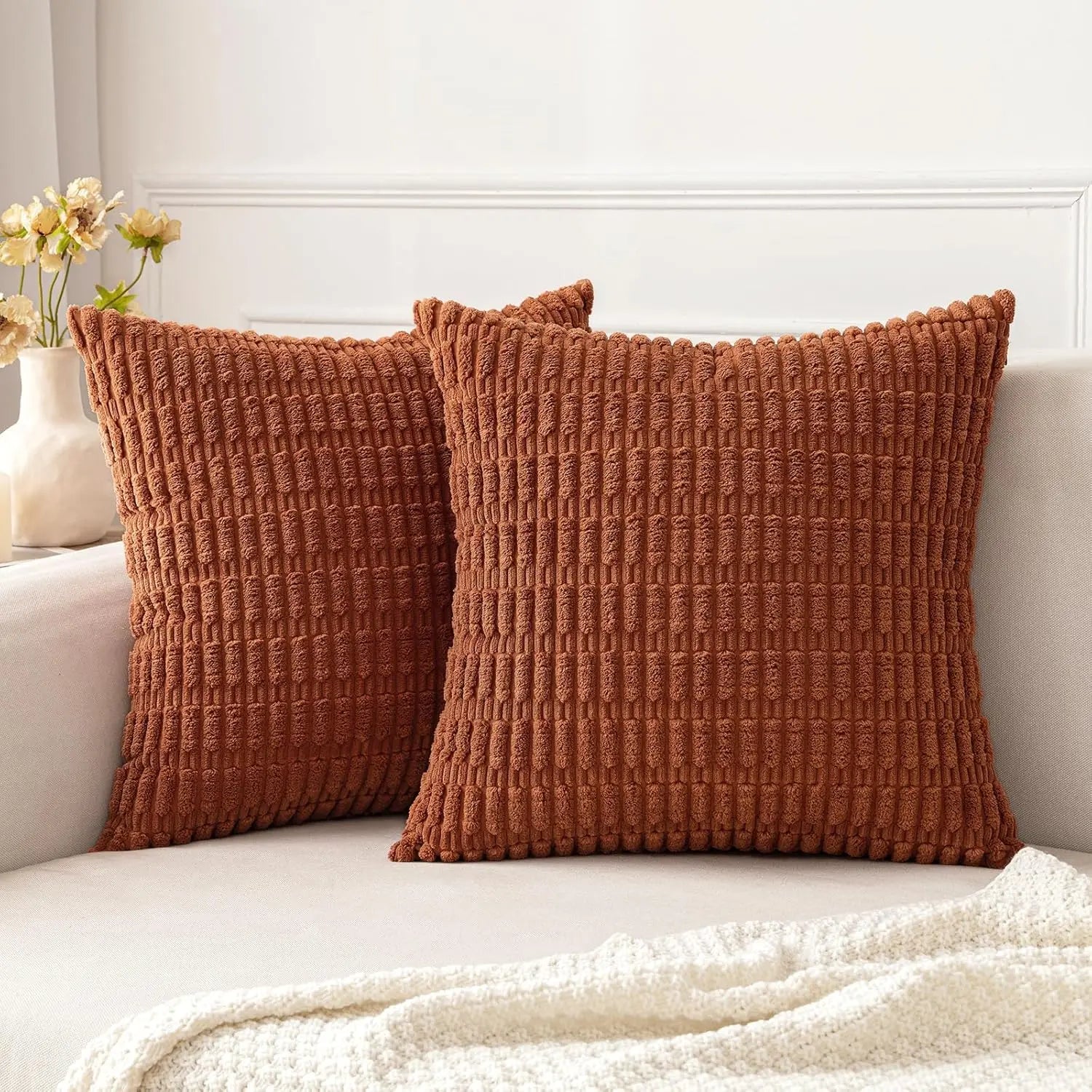 🌿🤍 Boho Corduroy Striped Pillow Cover – Soft Decorative Throw Cushion