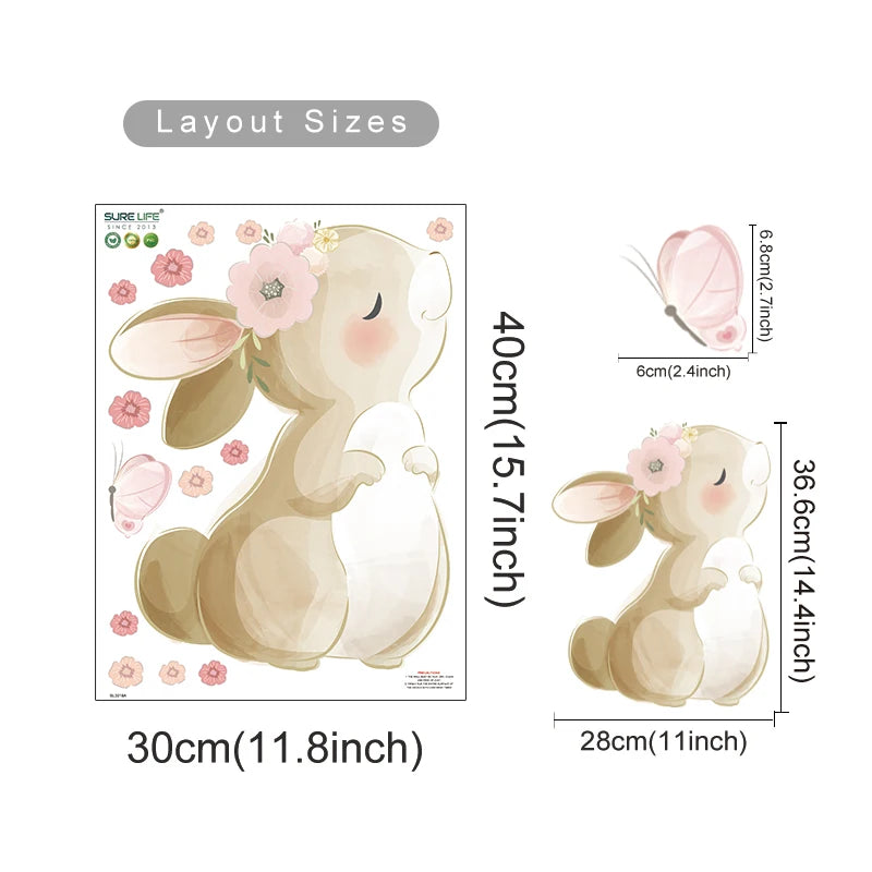 🐰🦋🌸🤍 Boho Bunny Garden Wall Decals – Peel & Stick Nursery Wall Art