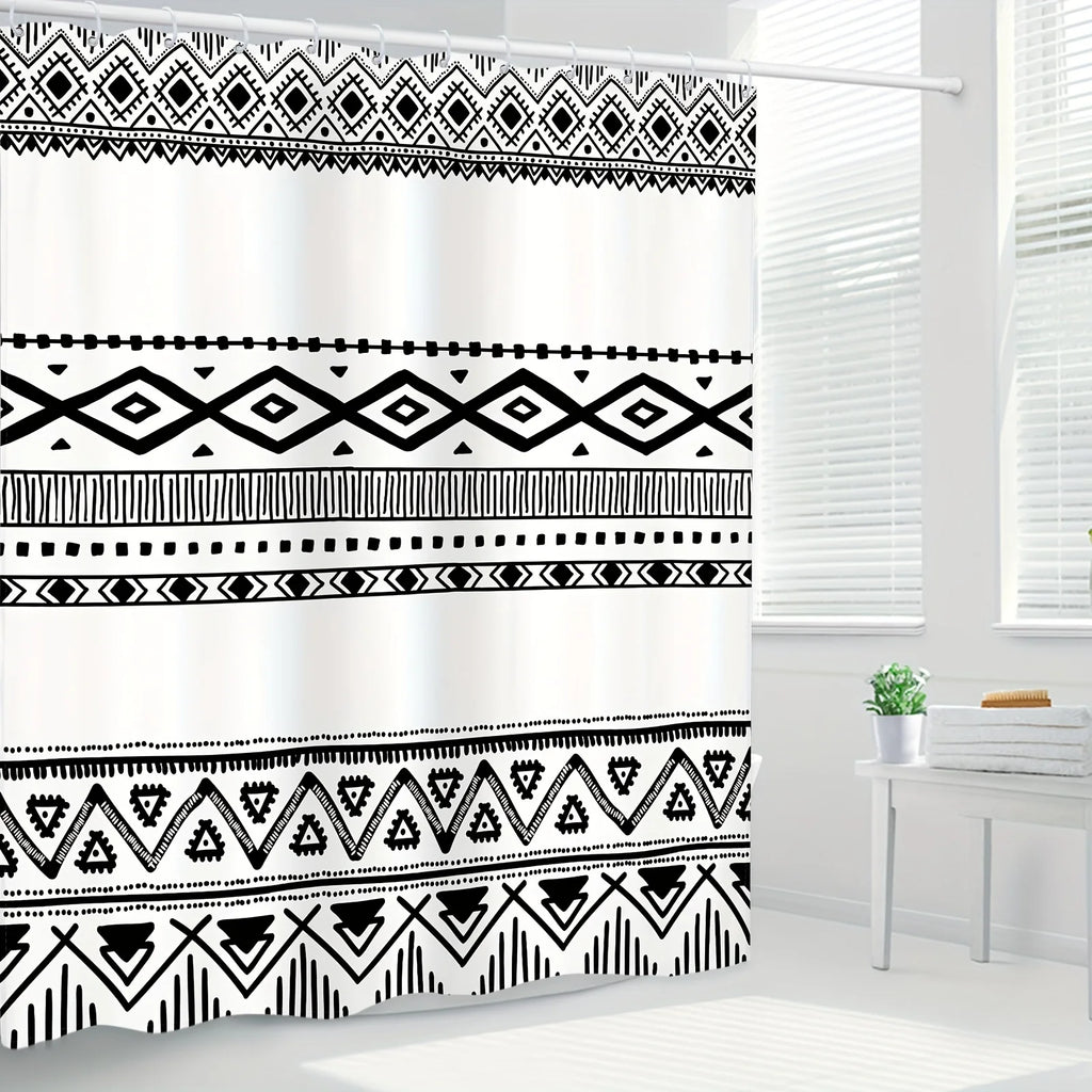 🌿 Boho Abstract Stripe Shower Curtain – Waterproof Modern Bathroom Décor Set