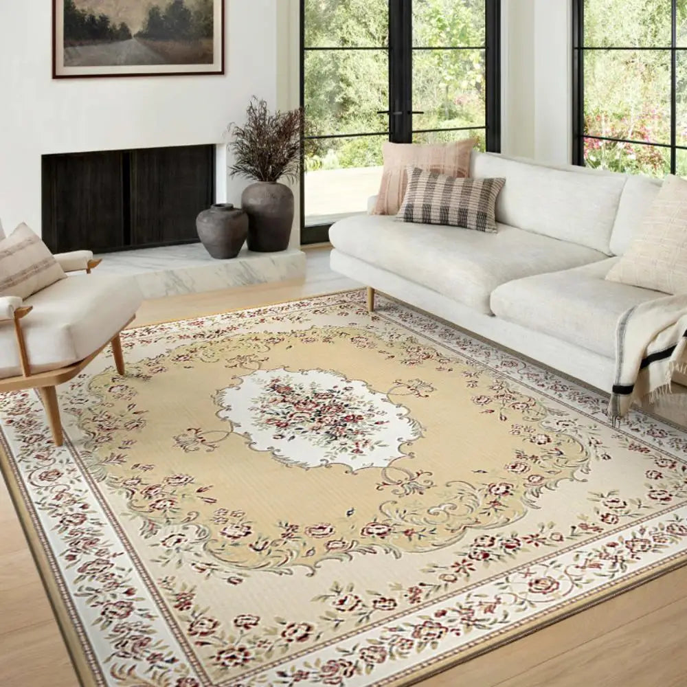 🌿🤍 Boho Vintage Crystal Velvet Area Rug – Soft Modern Living Room Carpet