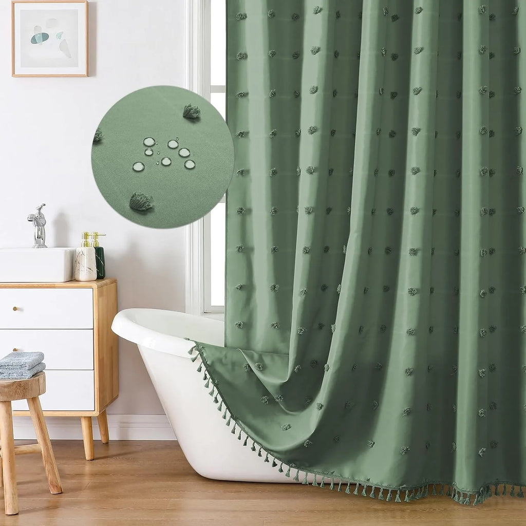 🚿🤍 Boho Polka Dot Shower Curtain – Modern Farmhouse Bathroom Décor Set
