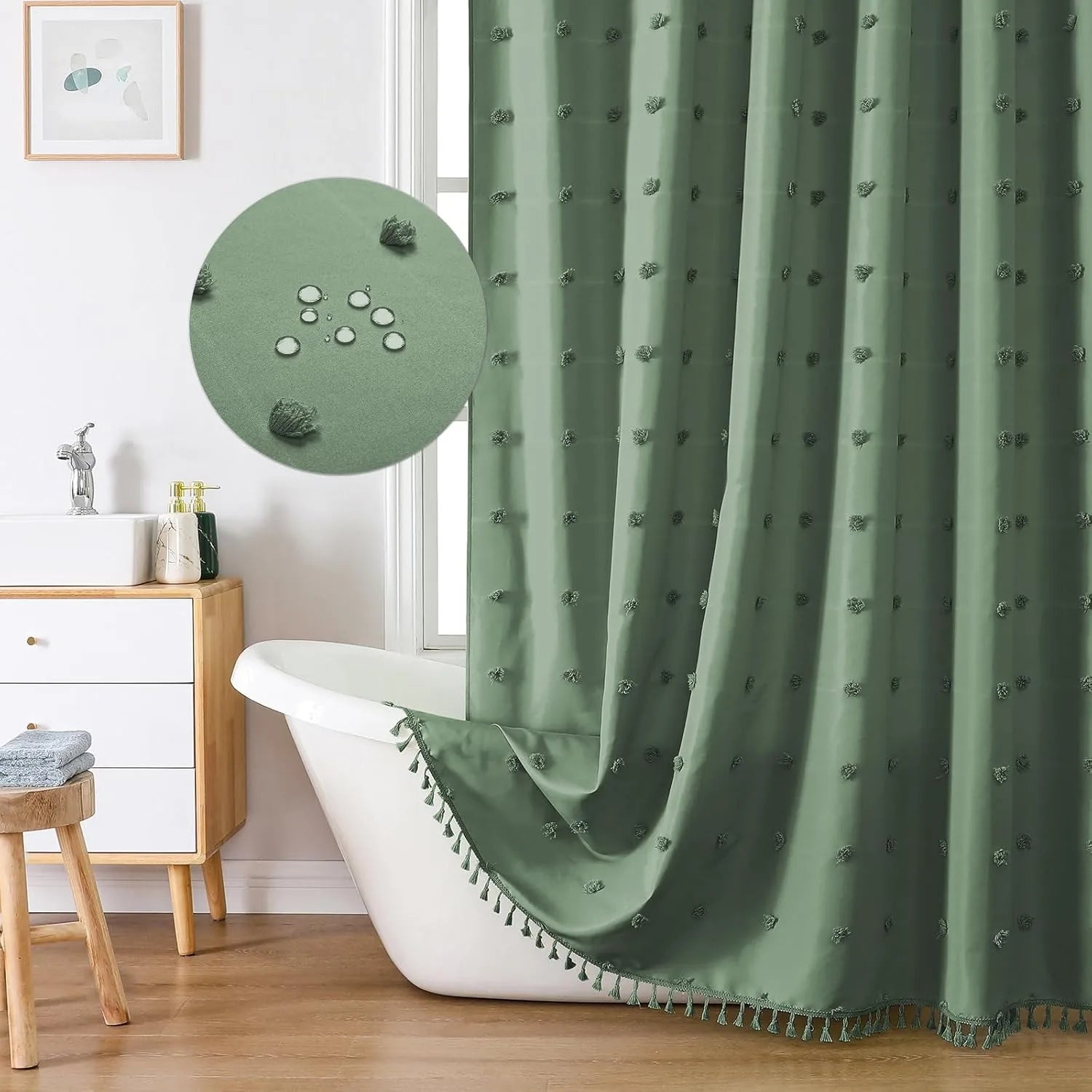 🚿🤍 Boho Polka Dot Shower Curtain – Modern Farmhouse Bathroom Décor Set
