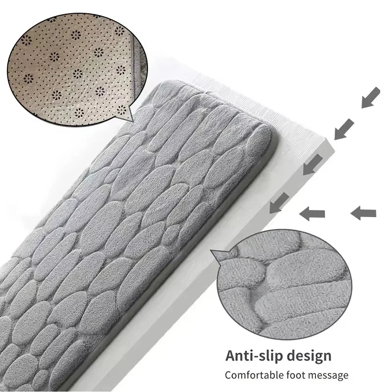 Cobblestone Memory Foam Bath Mat – Plush Velvet Non-Slip Floor Rug