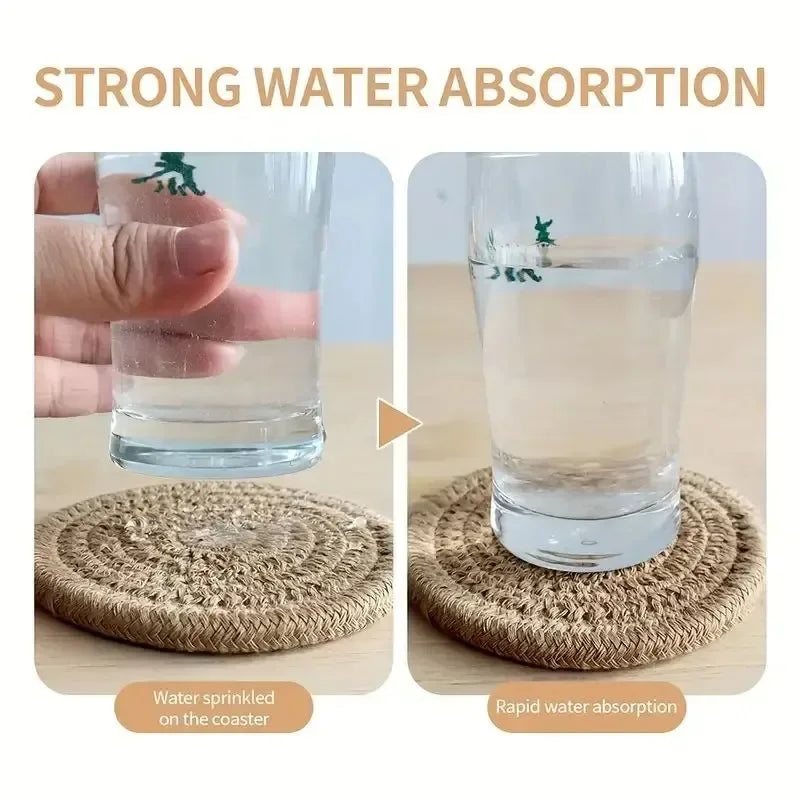 ☕🌿🤍 Boho Woven Cotton Coasters – Absorbent Drink Coasters (Set of 8)