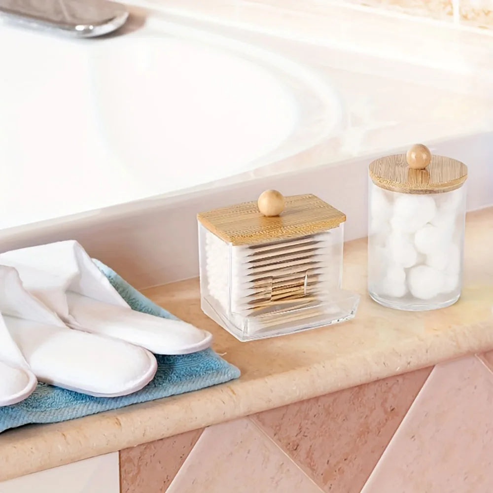 🤍 Bathroom Apothecary Storage Set – Cotton Ball & Swab Organizer (3-Piece Set)