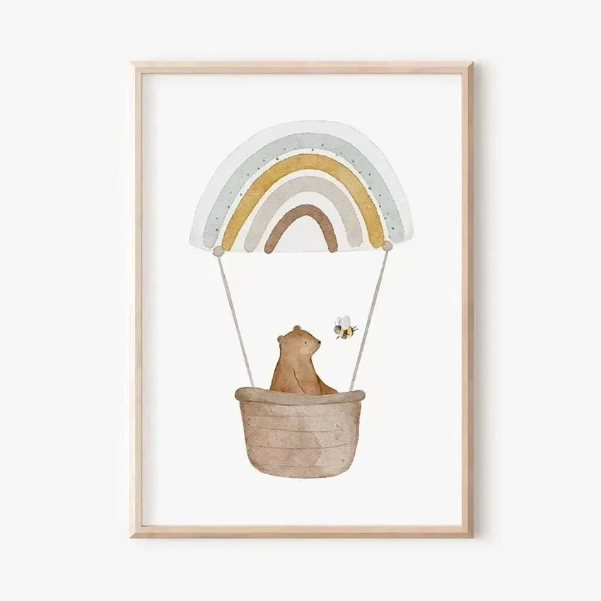 🐰🐻🐝🌸 Boho Friends Wall Art –  Animal Nursery Canvas Print