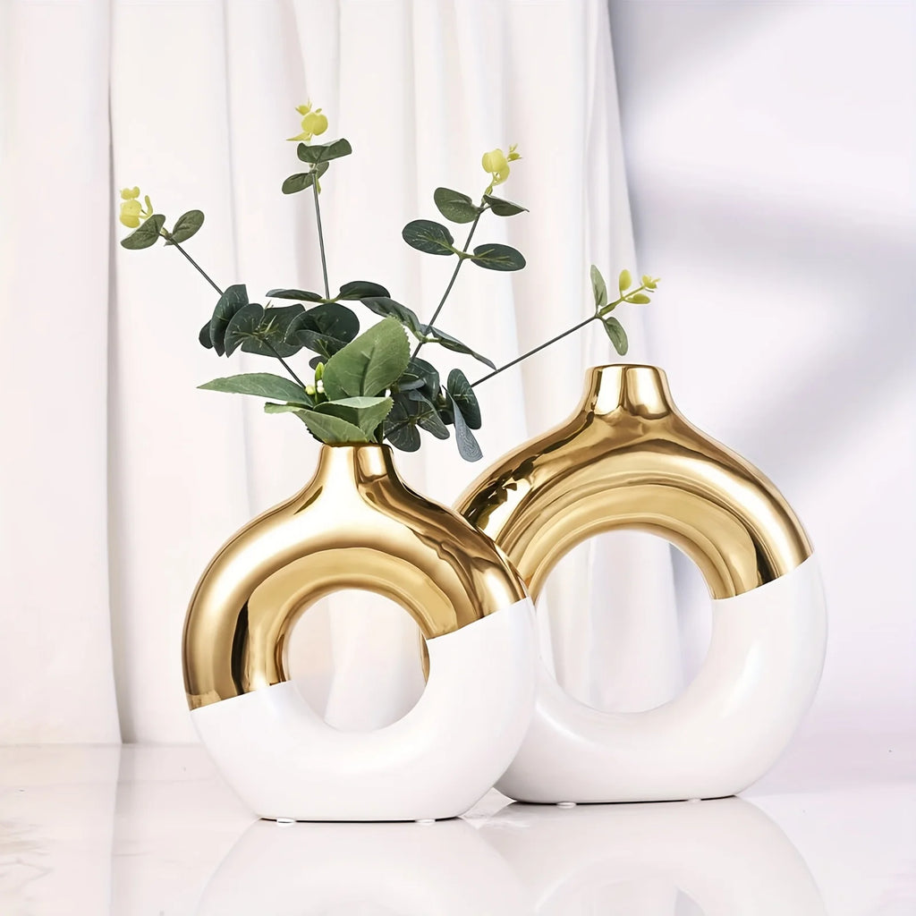 Timeless Elegance White & Gold Vase Set