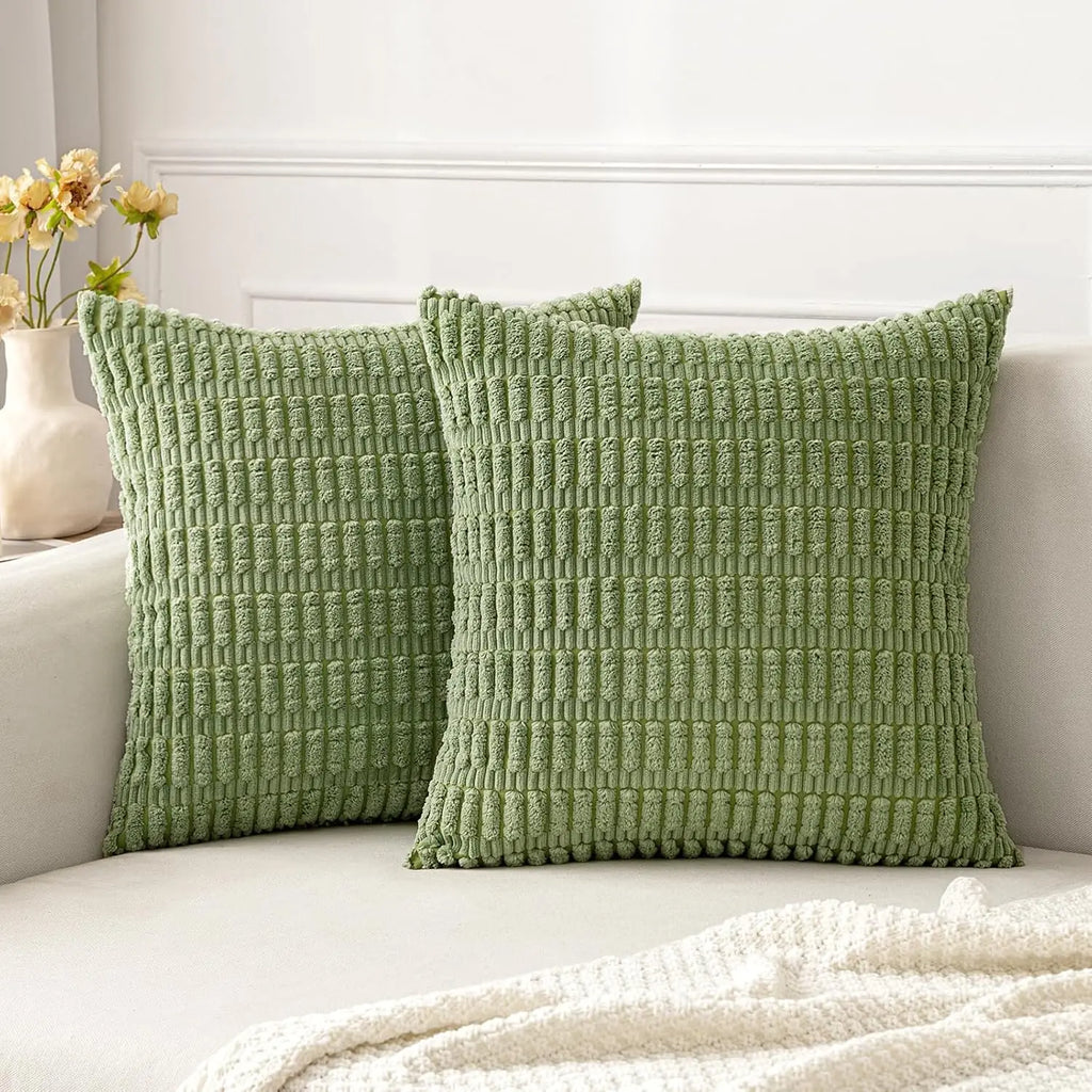 🌿🤍 Boho Corduroy Striped Pillow Cover – Soft Decorative Throw Cushion