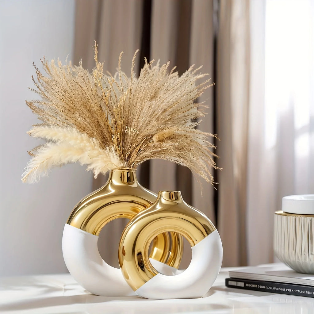 Timeless Elegance White & Gold Vase Set