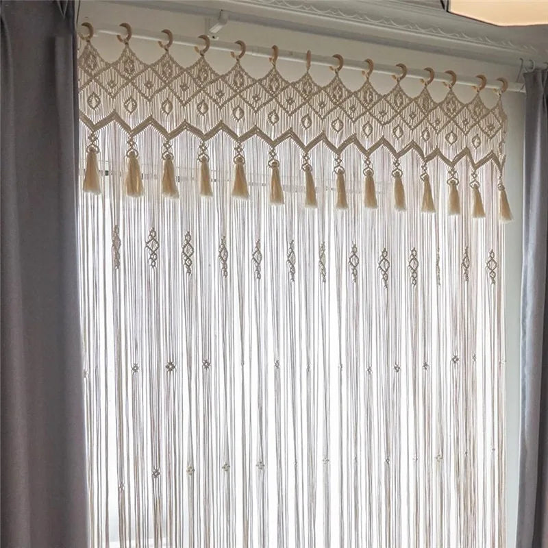 🌿🤍 Handwoven Macramé Door Curtain – Boho Cotton Wall Hanging Tapestry
