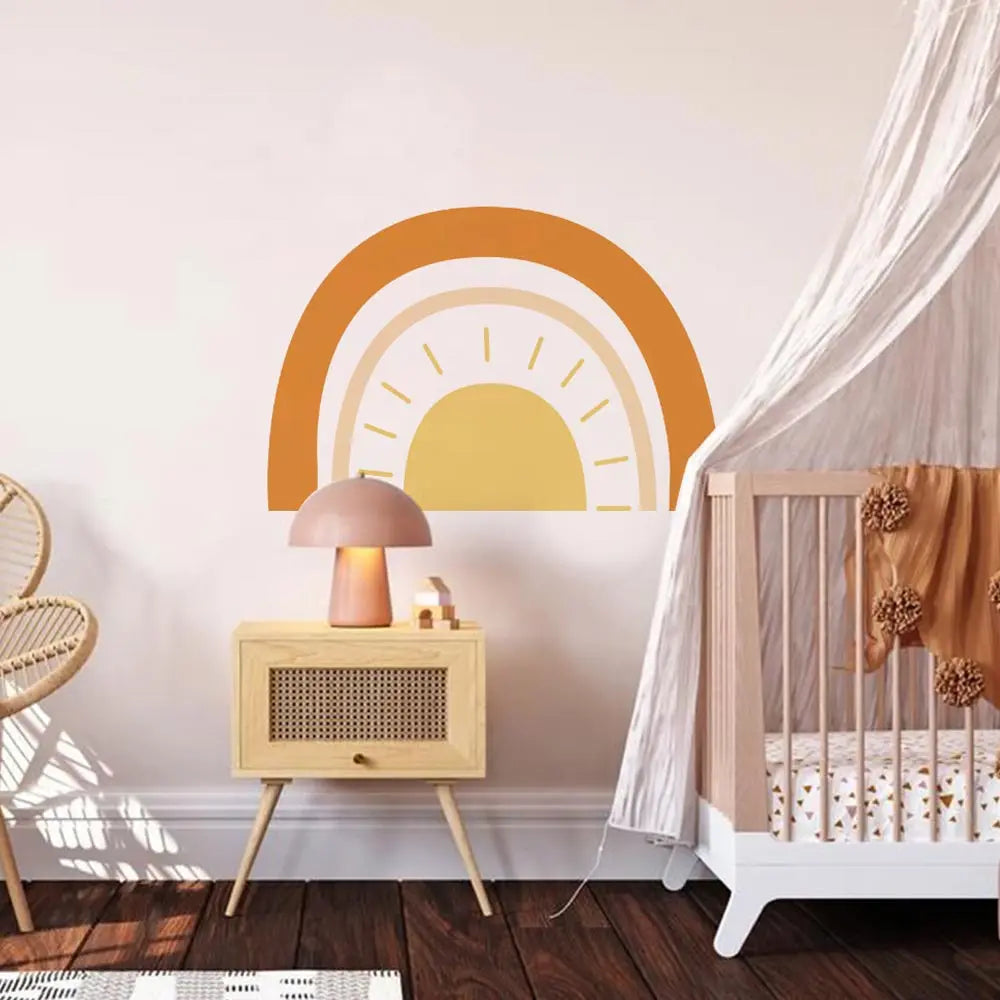 ☀️🌿🤍 Boho Half Sun Wall Decal – Peel & Stick Nursery & Bedroom Wall Art