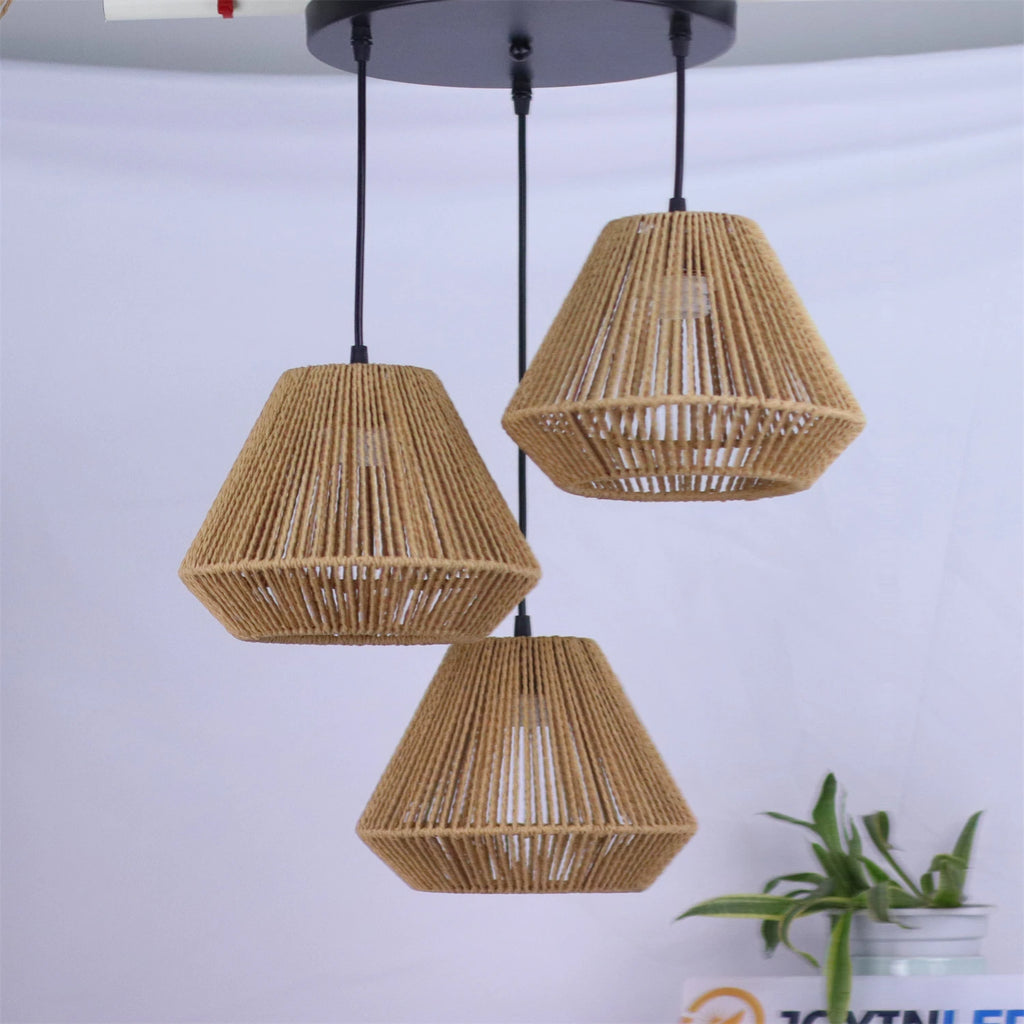 🌿✨ Boho Woven Pendant Lamp – Handcrafted Hemp Rope Hanging Light