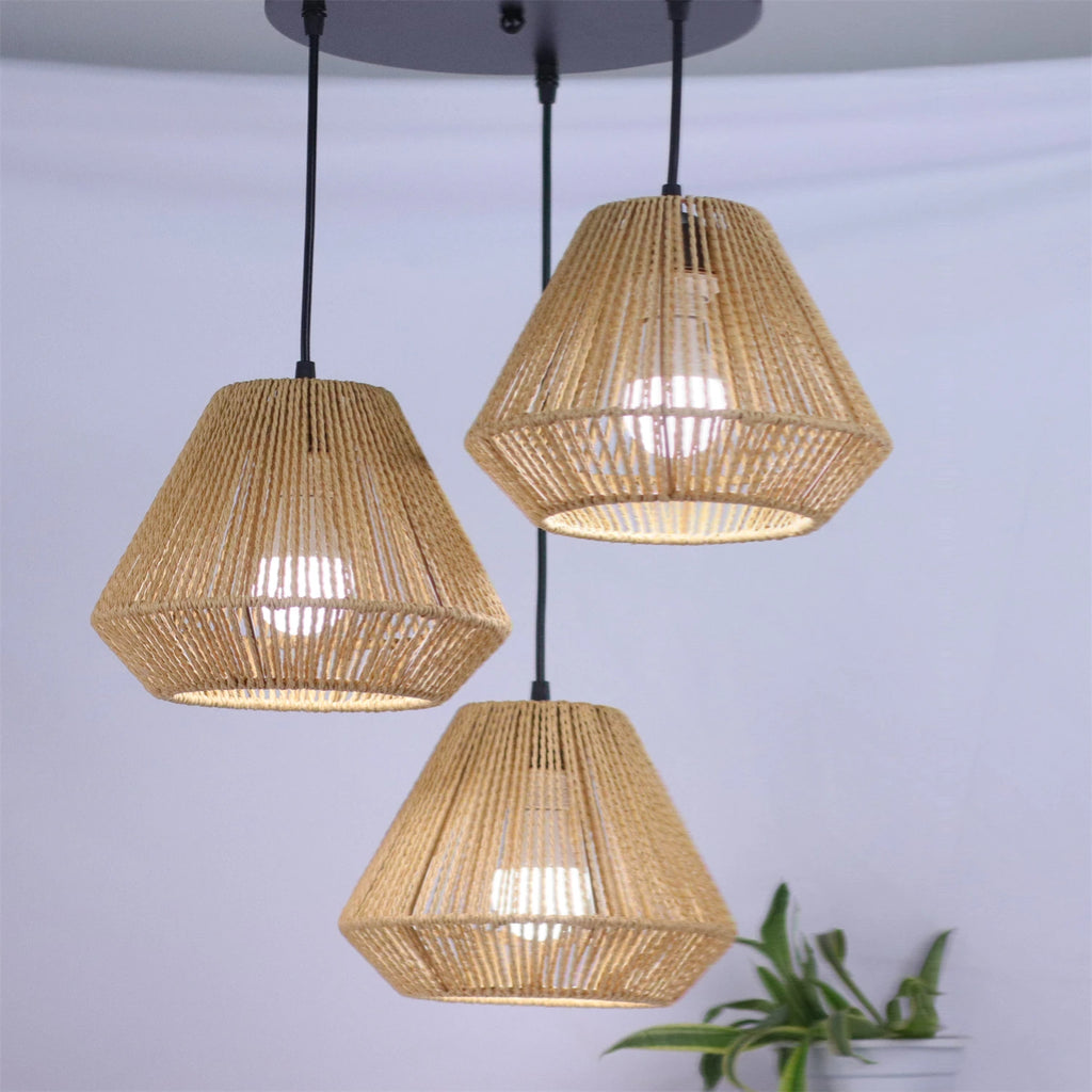 🌿✨ Boho Woven Pendant Lamp – Handcrafted Hemp Rope Hanging Light