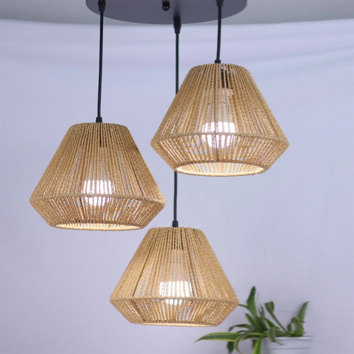 🌿✨ Boho Woven Pendant Lamp – Handcrafted Hemp Rope Hanging Light