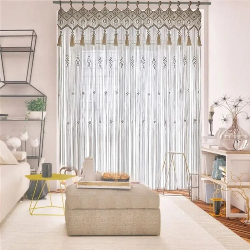 🌿🤍 Handwoven Macramé Door Curtain – Boho Cotton Wall Hanging Tapestry
