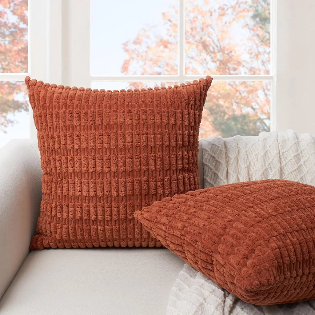 🌿🤍 Boho Corduroy Striped Pillow Cover – Soft Decorative Throw Cushion