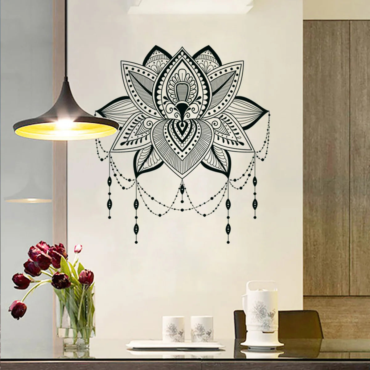 🪷🌿 Boho Lotus Mandala Wall Decals – Peel & Stick Meditation Wall Art