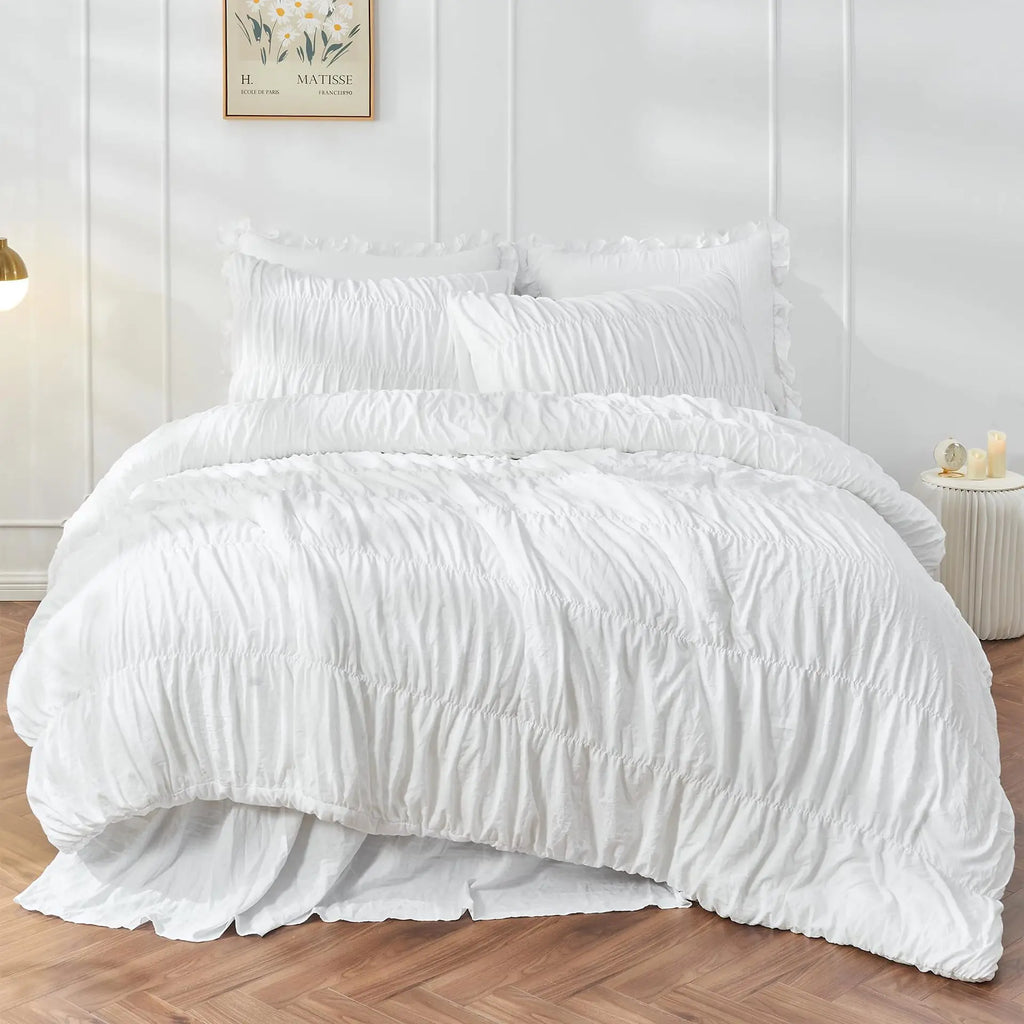 🌿🛏️🤍 Boho Ruched Duvet Cover Set – Soft Shabby Chic Comforter Cover (2/3 Piece Set)
