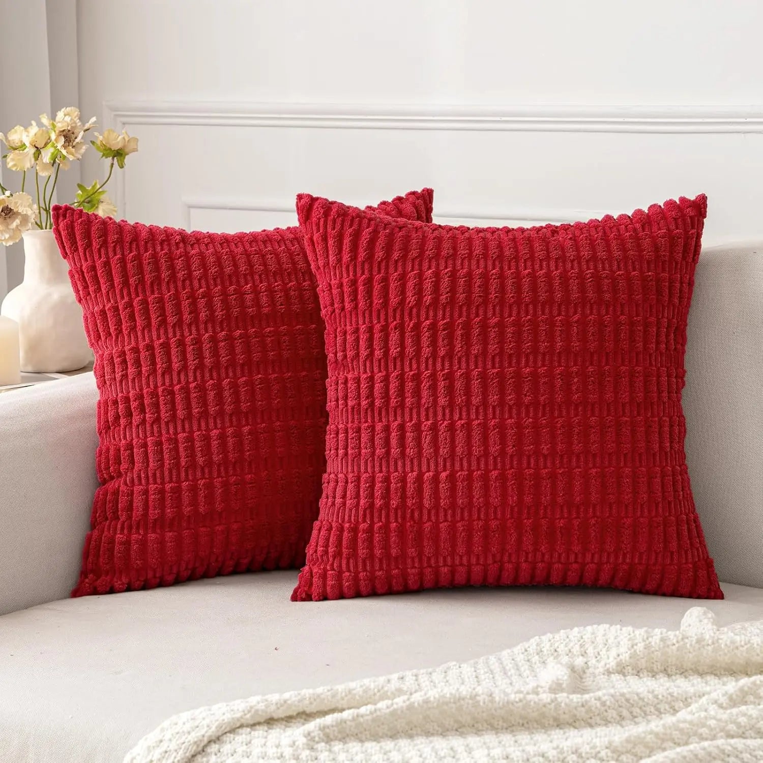 🌿🤍 Boho Corduroy Striped Pillow Cover – Soft Decorative Throw Cushion
