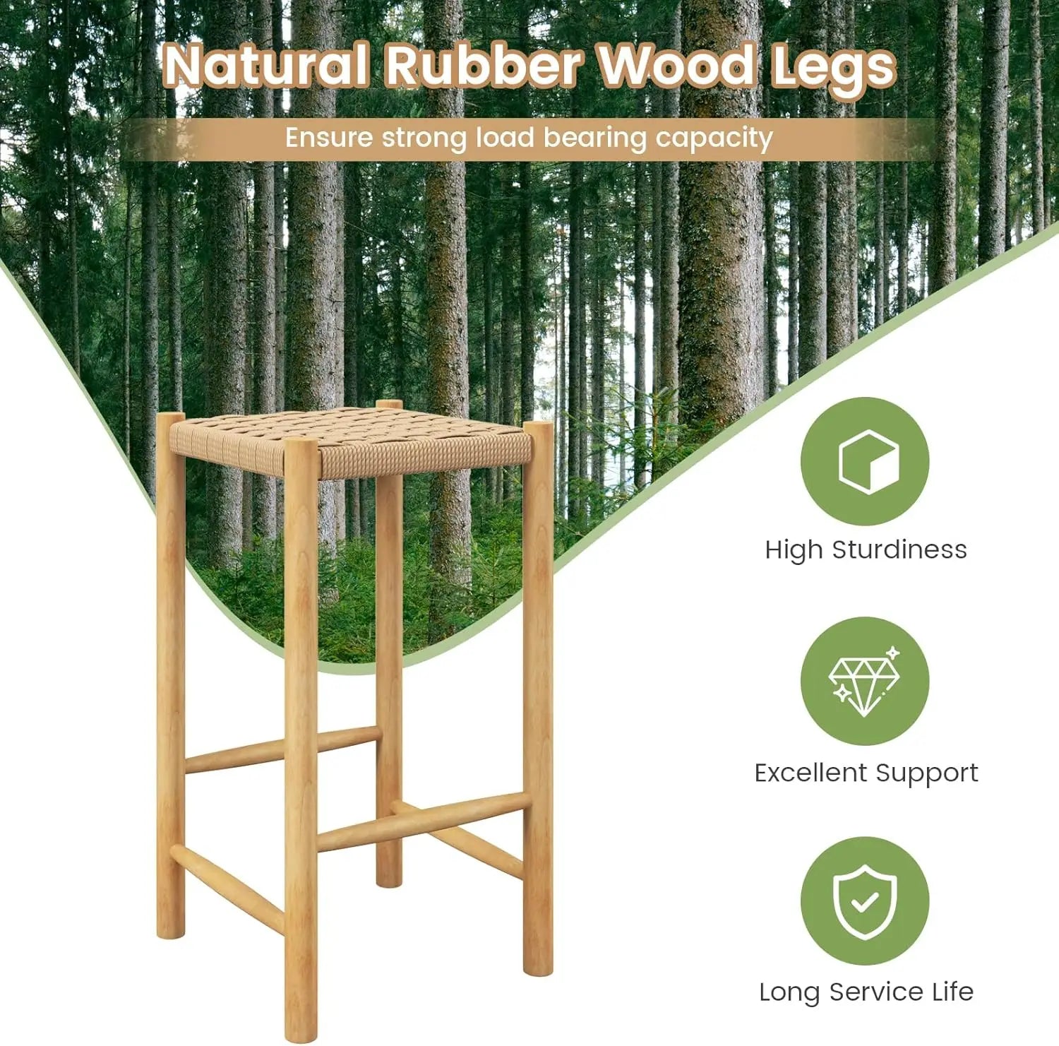 🌿🤍 Boho Rattan Counter Stools – Armless Saddle Bar Chairs (Set of 2)