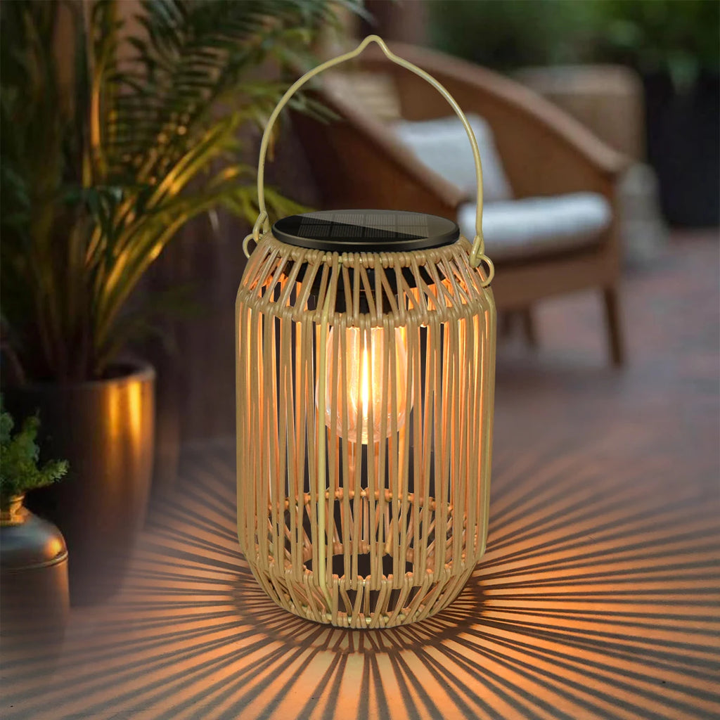 🤍 Boho Glow Solar Lantern – Waterproof Rattan Outdoor Hanging Light