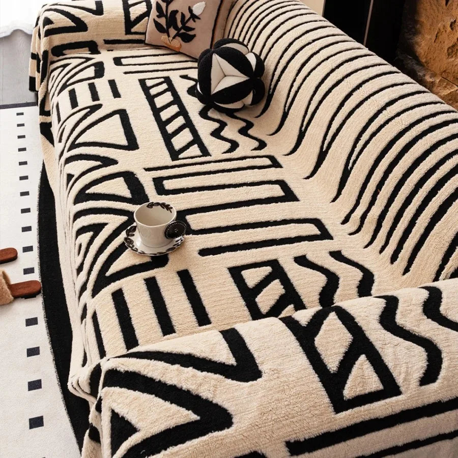 🛋️🌿🤍 Boho Jacquard Fleece Sofa Throw – Soft All-Season Couch Cover & Blanket