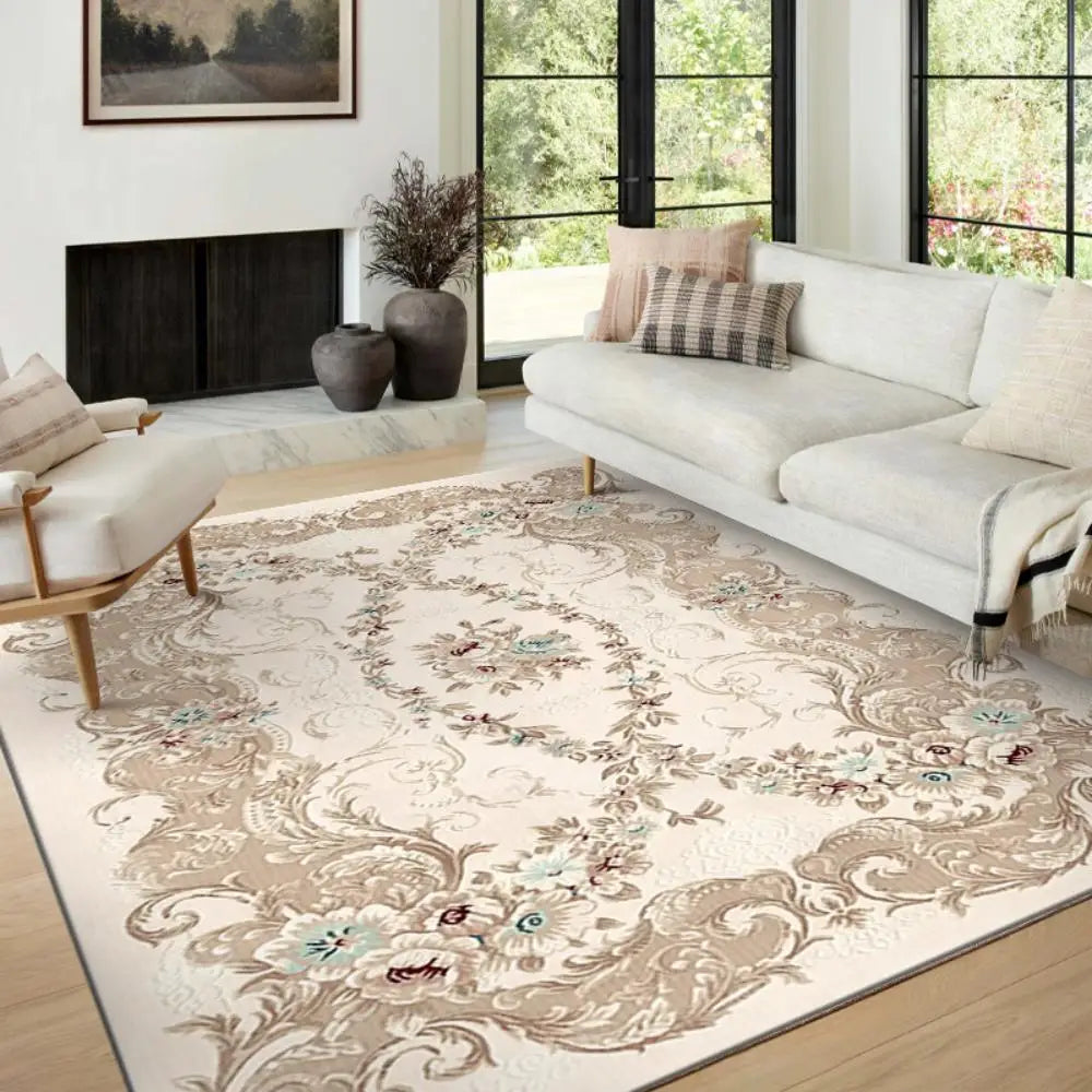 🌿🤍 Boho Vintage Crystal Velvet Area Rug – Soft Modern Living Room Carpet