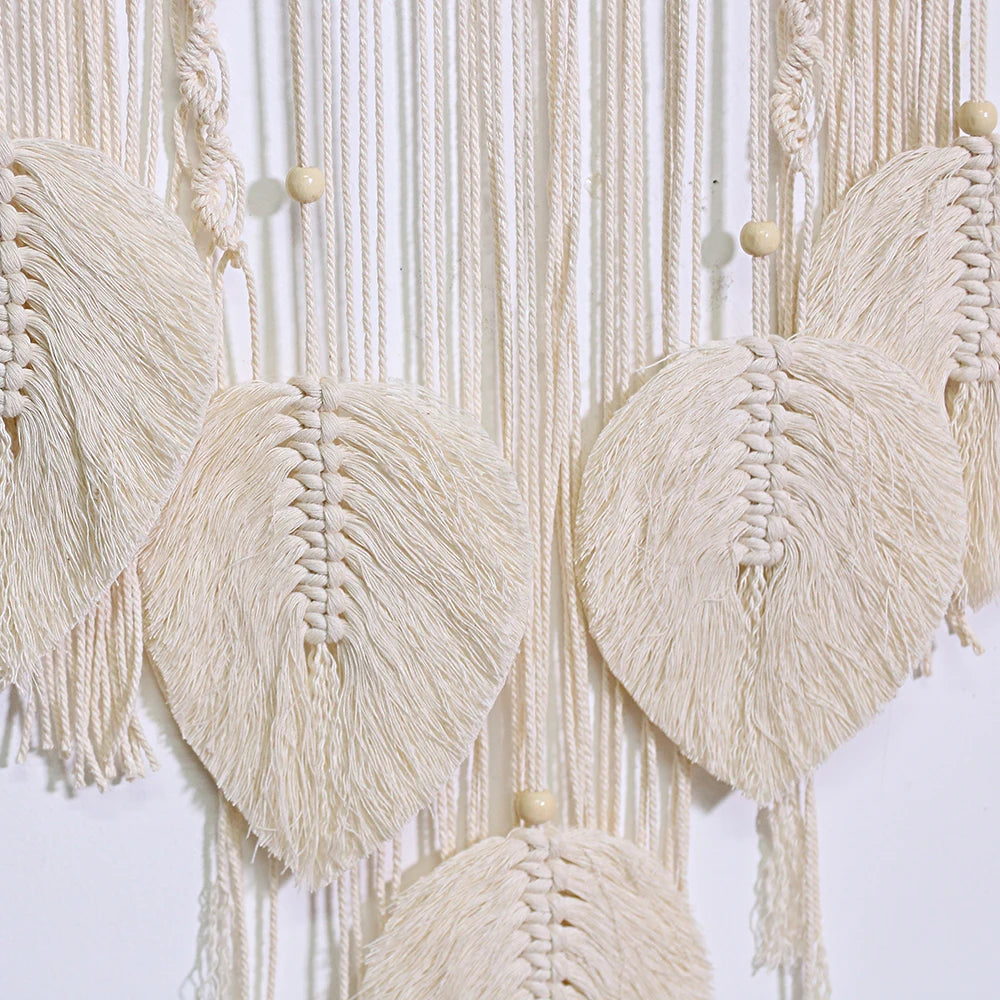 🌿🍃🤍 Boho Macramé Dream Catcher – Handwoven Leaf Wall Hanging