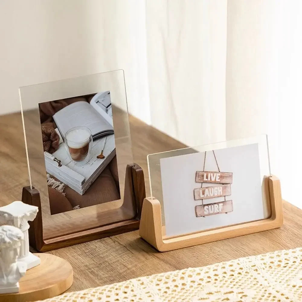 🖼️ Modern Wooden Acrylic Picture Frame – Walnut & Beech Desktop Photo Display