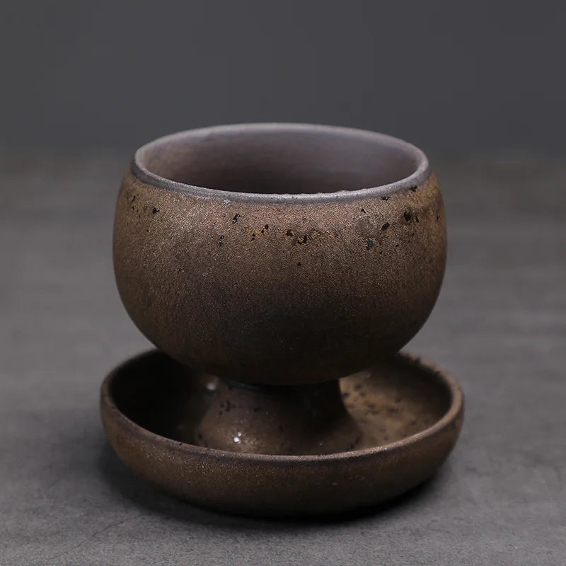 ☕🤍 Vintage Stoneware Coffee Mug & Saucer Set – Rustic Boho Ceramic Tea Cup