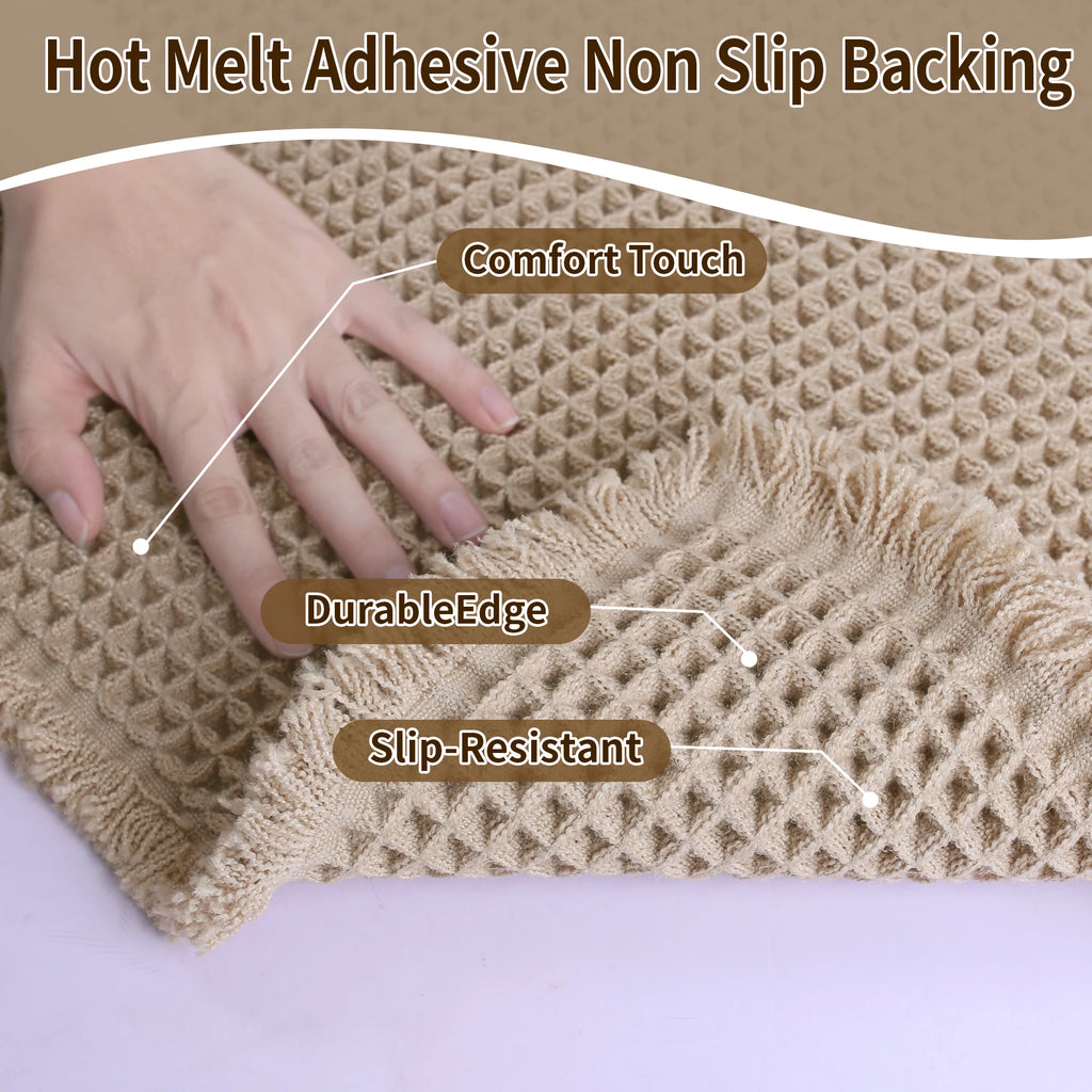 🛁🌿🤍 Boho Waffle Bath Mat – Ultra-Absorbent Non-Slip Bathroom Rug