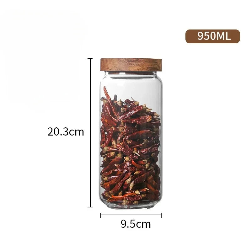 🌿 Airtight Glass Pantry Canister with Wooden Lid – Kitchen Storage Jar