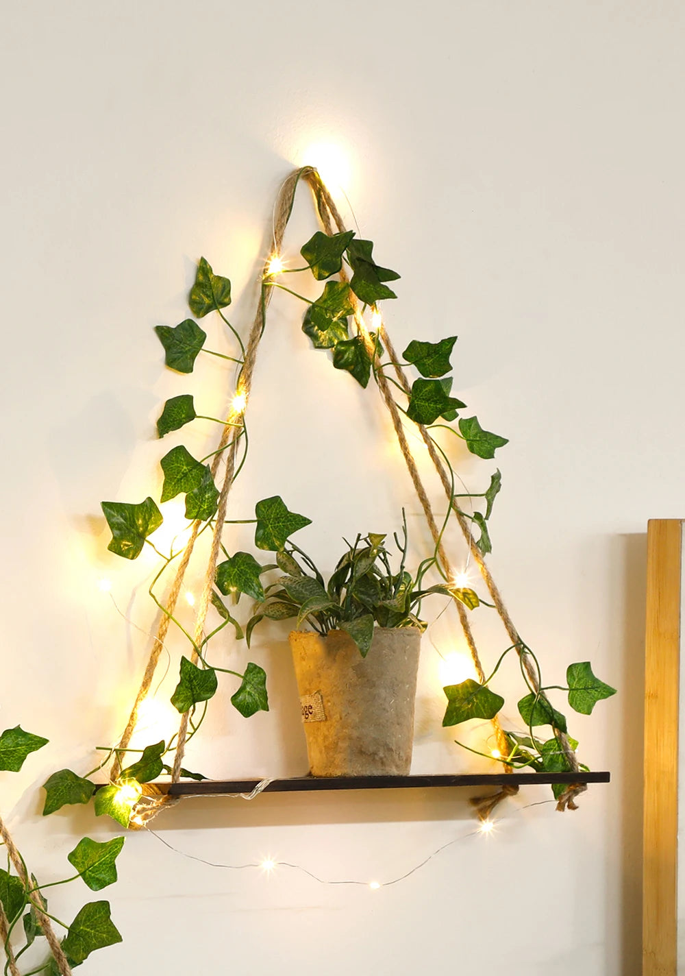 🌿🧺 Boho Macramé Floating Wall Shelf – Handwoven Wooden Hanging Display Shelf