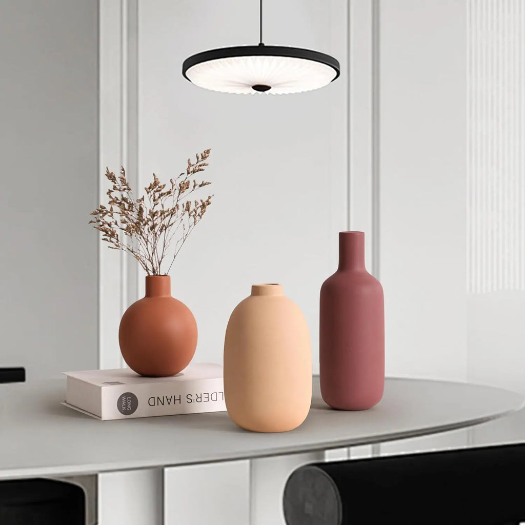 Boho Terracotta Vase Set – 3-Piece Ceramic Decorative Vases for Modern Farmhouse Home Décor