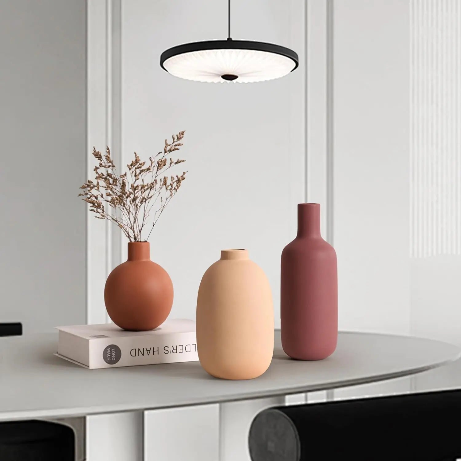 Boho Terracotta Vase Set – 3-Piece Ceramic Decorative Vases for Modern Farmhouse Home Décor