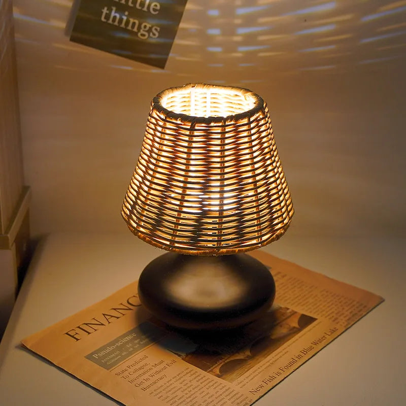 🌿✨ Boho Bamboo Table Lamp – Handwoven USB Dimmable Bedside Light