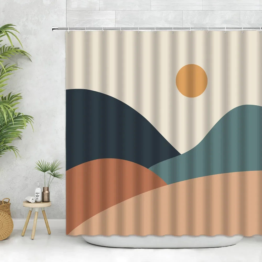 🚿🌿🤍 Boho Abstract Shower Curtain – Modern Nordic Color Block Bathroom Curtain