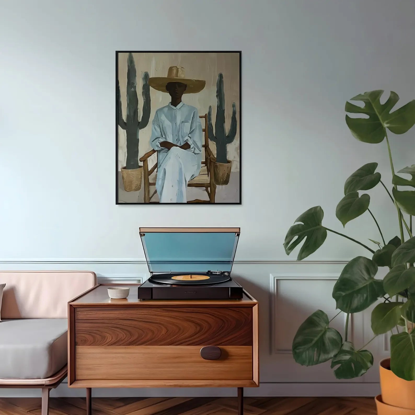 🌵🌞🤍 Boho Desert Woman Canvas Wall Art – Southwestern Cactus Print