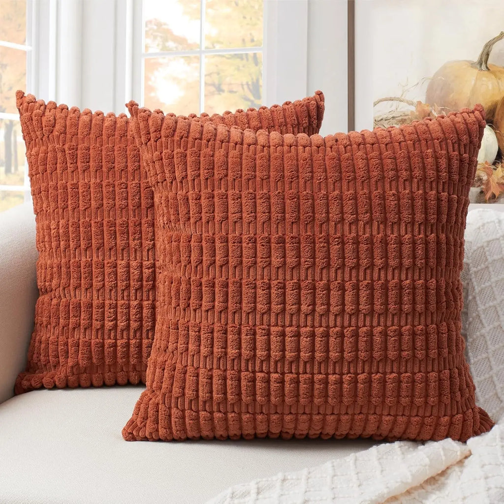 🌿🤍 Boho Corduroy Striped Pillow Cover – Soft Decorative Throw Cushion