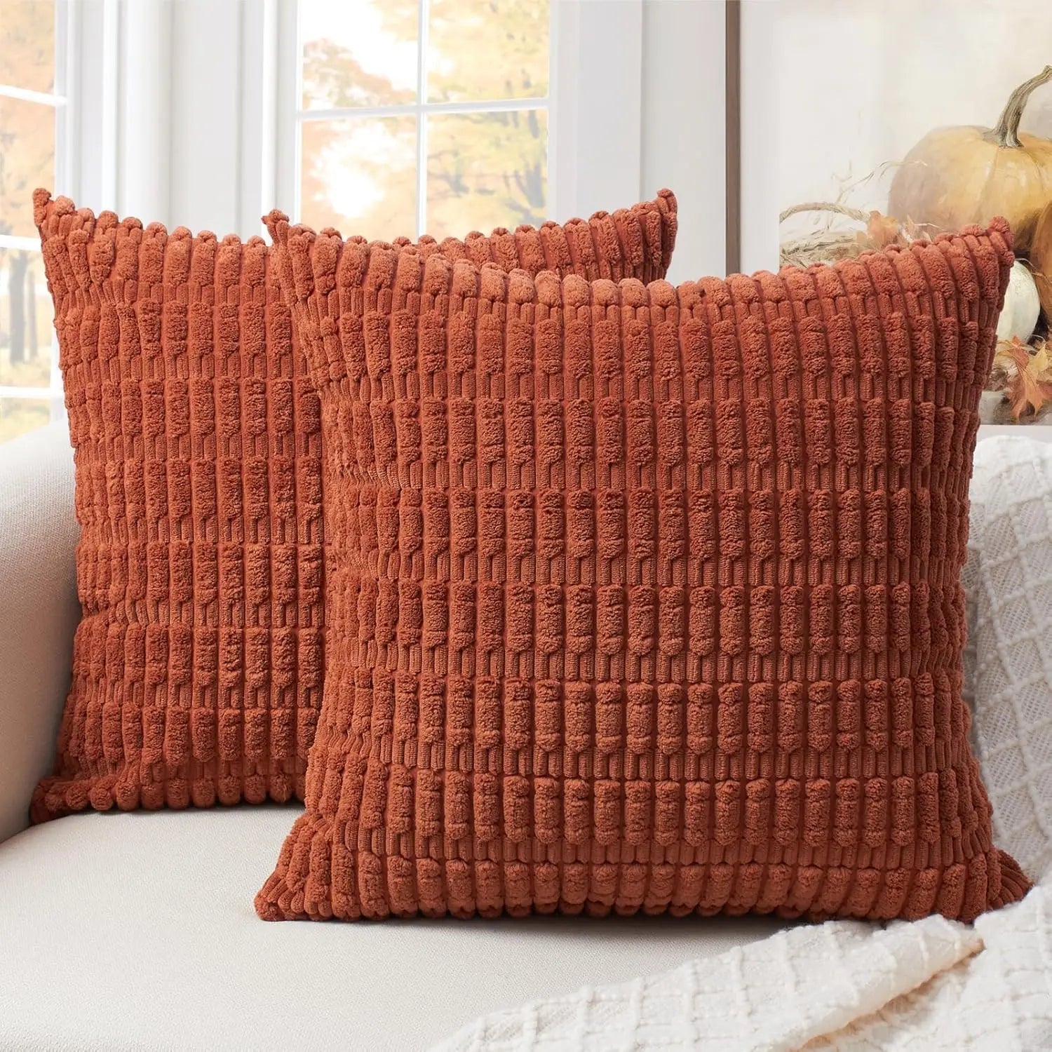 🌿🤍 Boho Corduroy Striped Pillow Cover – Soft Decorative Throw Cushion